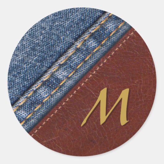 Sticker Rond Monogramme vintage Denim et cuir (Devant)