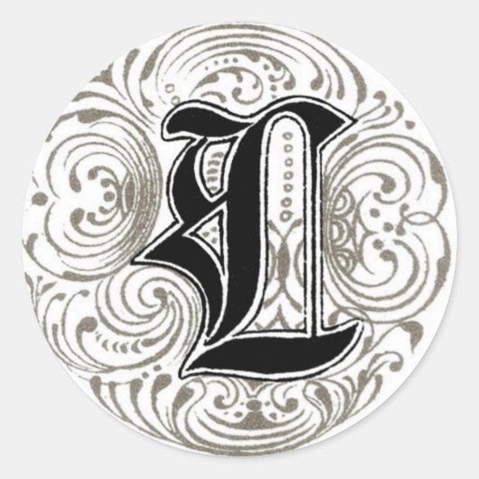 Sticker Rond Monogramme vintage "L" en gris (Devant)