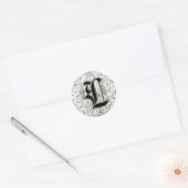 Sticker Rond Monogramme vintage "L" en gris (Enveloppe)