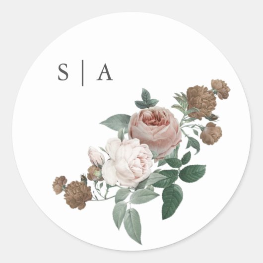 Sticker Rond monogramme vintage mariage floral (Devant)