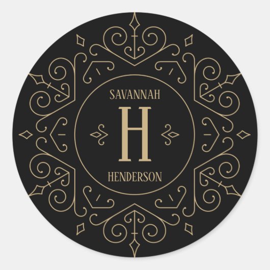 Sticker Rond Monogramme Vintage noir et or (Devant)