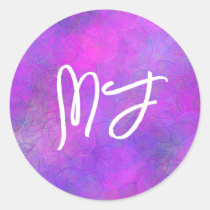 Sticker Rond Monogramme violet et rose bokeh