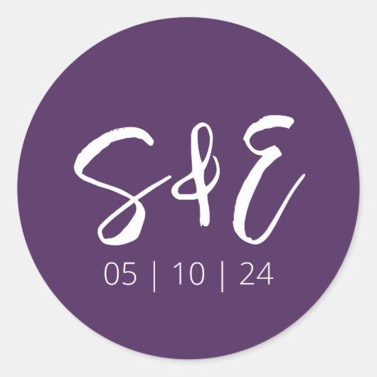 Sticker Rond Monogramme violet foncé Calligraphie Mariage moder (Devant)