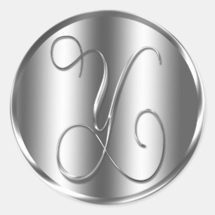 Sticker Rond Monogramme Y Faire-part de mariage couleur argent