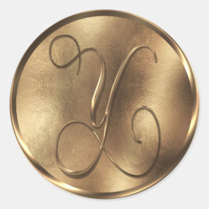 Sticker Rond Monogramme Y Faire-part de mariage de bronze