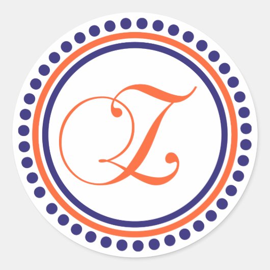 Sticker Rond Monogramme Z (bleu / cercle de points orange) (Devant)