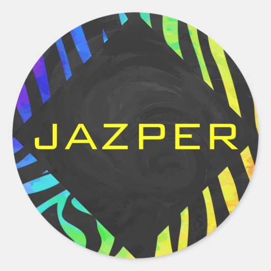 Sticker Rond Monogramme Zebra noir et arc-en-ciel (Devant)