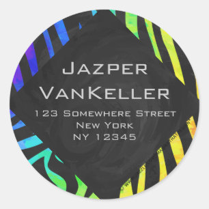 Sticker Rond Monogramme Zebra noir et arc-en-ciel