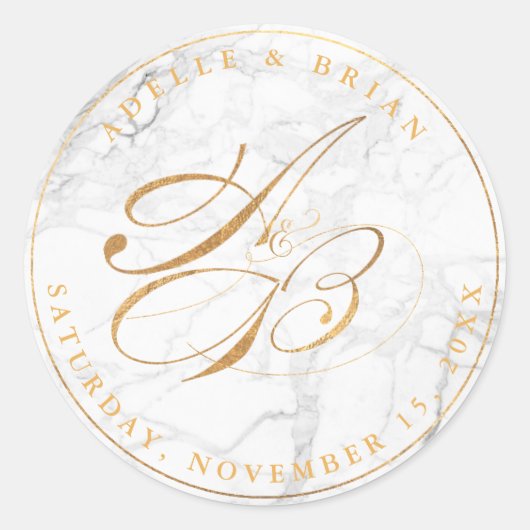 Sticker Rond Monogrammes de calligraphie en faux or sur fond de (Devant)
