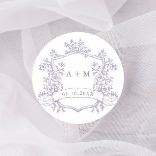 Sticker Rond Monogrammes de crête florale de lavande classique