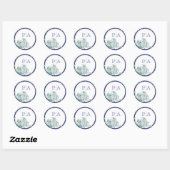Sticker Rond Monogrammes de Mariage bleu Dusty (Feuille)