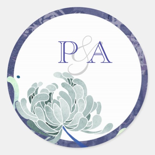 Sticker Rond Monogrammes de Mariage bleu Dusty (Devant)
