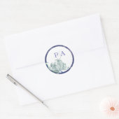 Sticker Rond Monogrammes de Mariage bleu Dusty (Enveloppe)