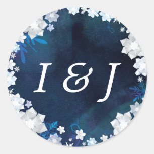 Sticker Rond Monogrammes de mariage hivernal gelé