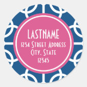 Sticker Rond Monogrammes de Motif géométrique rose et bleu chau (Devant)