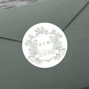 Sticker Rond Monogrammes de poitrine fleurie classique