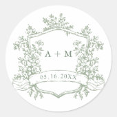 Sticker Rond Monogrammes de poitrine fleurie classique (Devant)