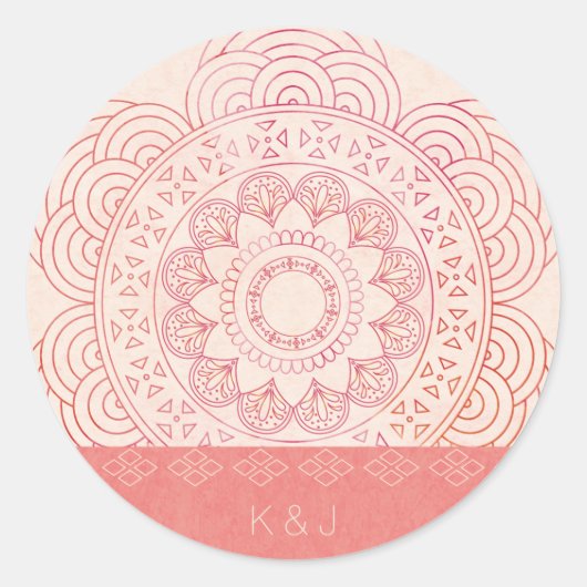 Sticker Rond Monogrammes mariages Boho Chic Mandala Design (Devant)