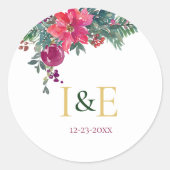 Sticker Rond Monogrammes Mariages floraux de Noël rose (Devant)