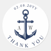 Sticker Rond Monogrammes personnalisés Ancres nautiques (Devant)