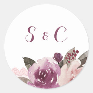 Sticker Rond Monographie de mariage de automne floral rustique