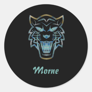 Sticker Rond Monographie de silhouette de tigre bleu dégradé