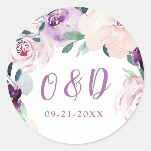 Sticker Rond Monographie du Mariage floral violet botanique en (Devant)