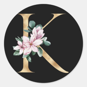 Sticker Rond Monographie florale magnolia en lettre d'or K
