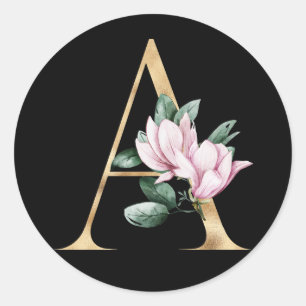 Sticker Rond Monographie florale magnolia en or
