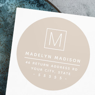 Sticker Rond Monographie moderne clair mocha brun adresse de re