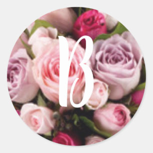 Sticker Rond Monographie rose classique Mariage