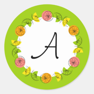 Sticker Rond Monographie verte citrus Circle Monogramme ronde