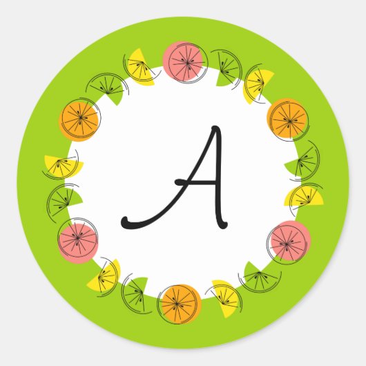 Sticker Rond Monographie verte citrus Circle Monogramme ronde (Devant)