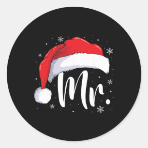 Sticker Rond Monsieur et Madame Claus Pyjama de Noël assorti po