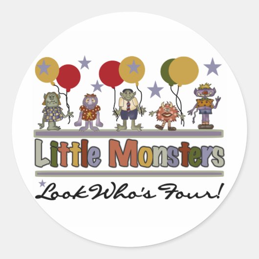 Sticker Rond Monster 4th Birthday Tshirts et cadeaux (Devant)