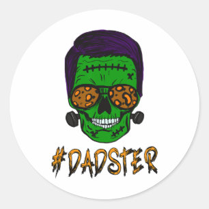 Sticker Rond Monster Crâne Dadster Papa Vie Halloween Correspon