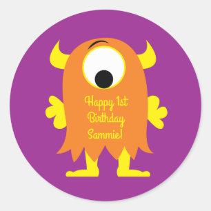 Sticker Rond Monster Cute Funny 1er anniversaire Thème de fête