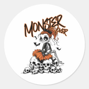 Sticker Rond Monster Lover Fun Skeleton Ghoul Cute Hall Vintage