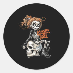 Sticker Rond Monster Lover Fun Skeleton Ghoul Cute Hall Vintage