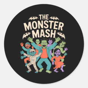 Sticker Rond Monster Mash Halloween Dance Party mignonne Retro