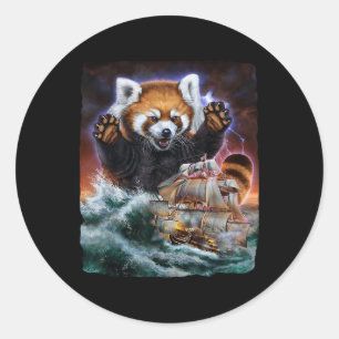 Sticker Rond Monster Red Panda Tandis Que Kraken Attaque Un Bat