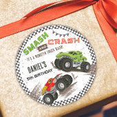 Sticker Rond Monster truck bash cool modern cute 5th birthday 
