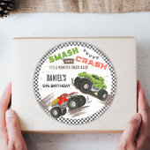 Sticker Rond Monster truck bash cool modern cute 5th birthday 