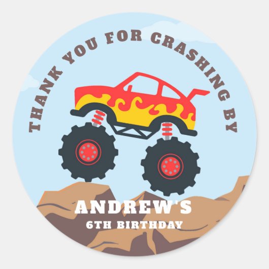 Sticker Rond Monster Truck Boy fête d'anniversaire (Devant)