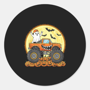 Sticker Rond Monster Truck Cute Boo Citrouille Funny Halloween