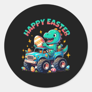 Sticker Rond Monster Truck Dinosaur Boys Pâques Graphique Haut
