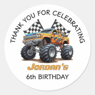 Sticker Rond Monster Truck Merci fête d'anniversaire