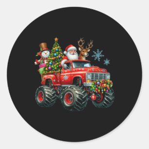 Sticker Rond Monster Truck Père Noël Reindee Arbre de Noël Enfa