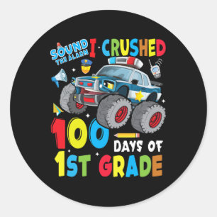 Sticker Rond Monster Truck Police Car 100 Jours De L'École 1Er 