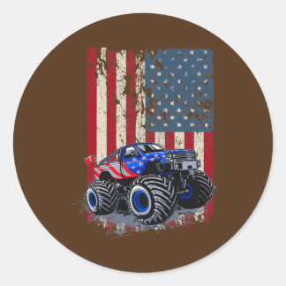 Sticker Rond Monster Truck US Drapeau Pour Garçon Fille Qui Aim